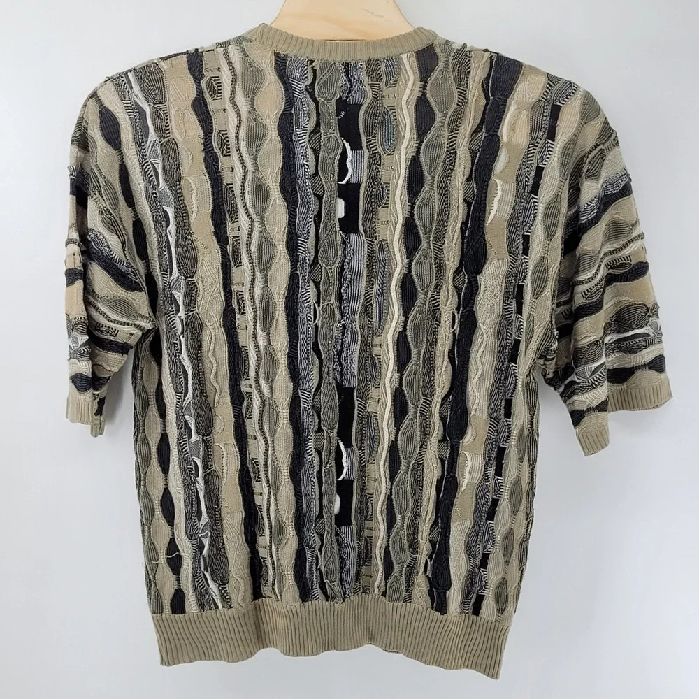 Clench Coogi Style‎ Knit Sweater Mens XXL Green Short Sleeve 3D Textured Striped
